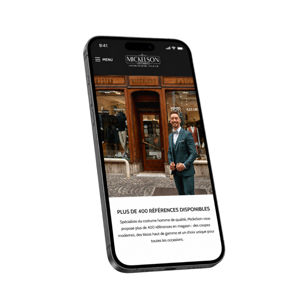 Site internet responsie sur téléphone. Site de Mickelson à Romans
